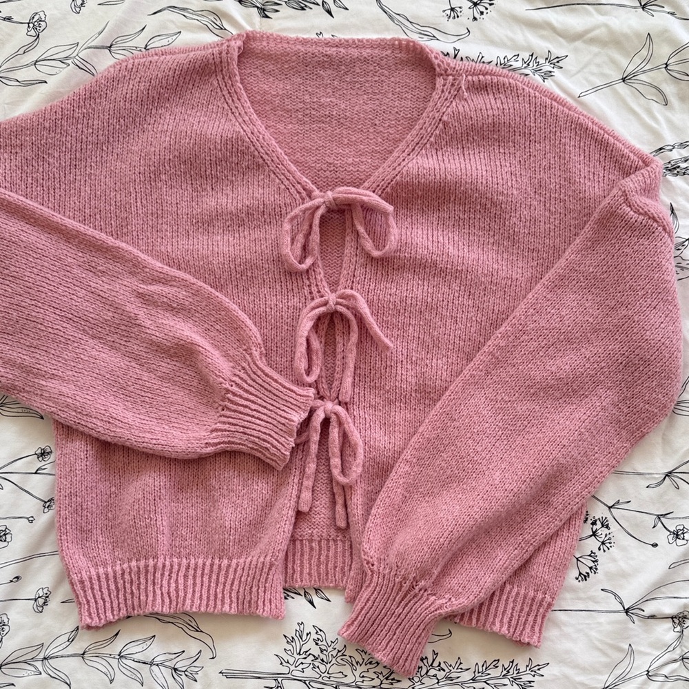 Pink Knit Sweater with Bow Ties